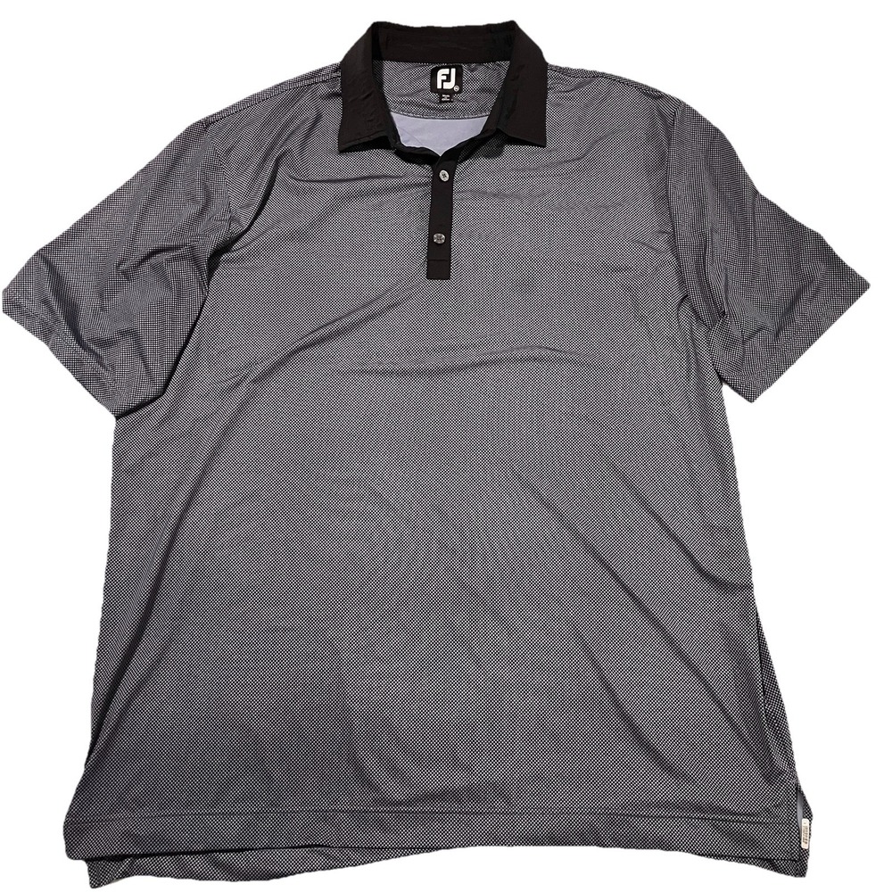 FootJoy Polo Shirt Mens 2XL Gray Black Checkered Golf Performance Geometric